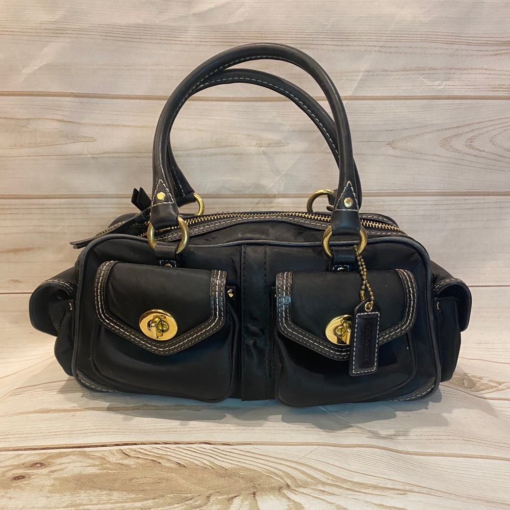 COACH K05j-4452 Vintage BLK leather satin satchel